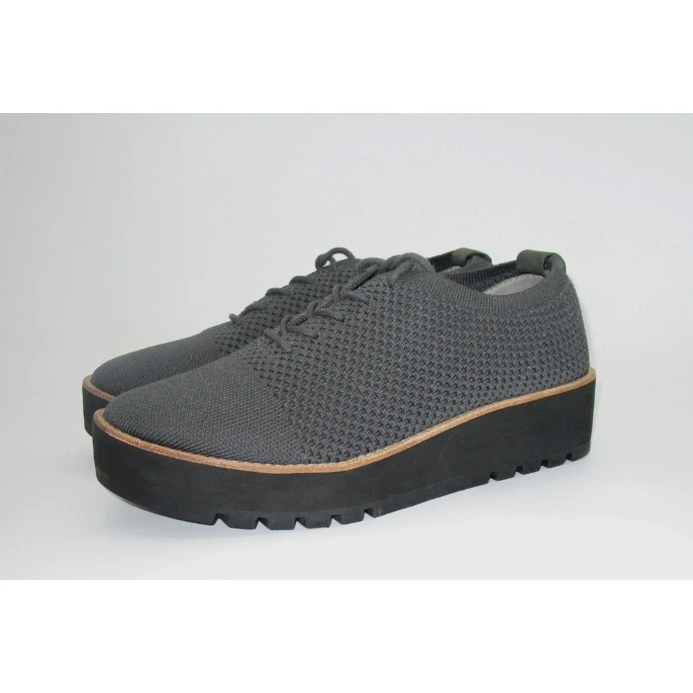Eileen Fisher Eddy Gray Stretch Knit Platform Oxfords Womens Size 8.5
